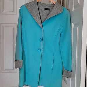 Women's coat - 100% wool-PetiteMedium-aqua with gray wool interior-lightweight